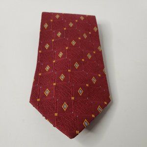 Jos A Bank 100% Silk Made in Italy Burgundy W/ Gold Diamond Embroidered Necktie